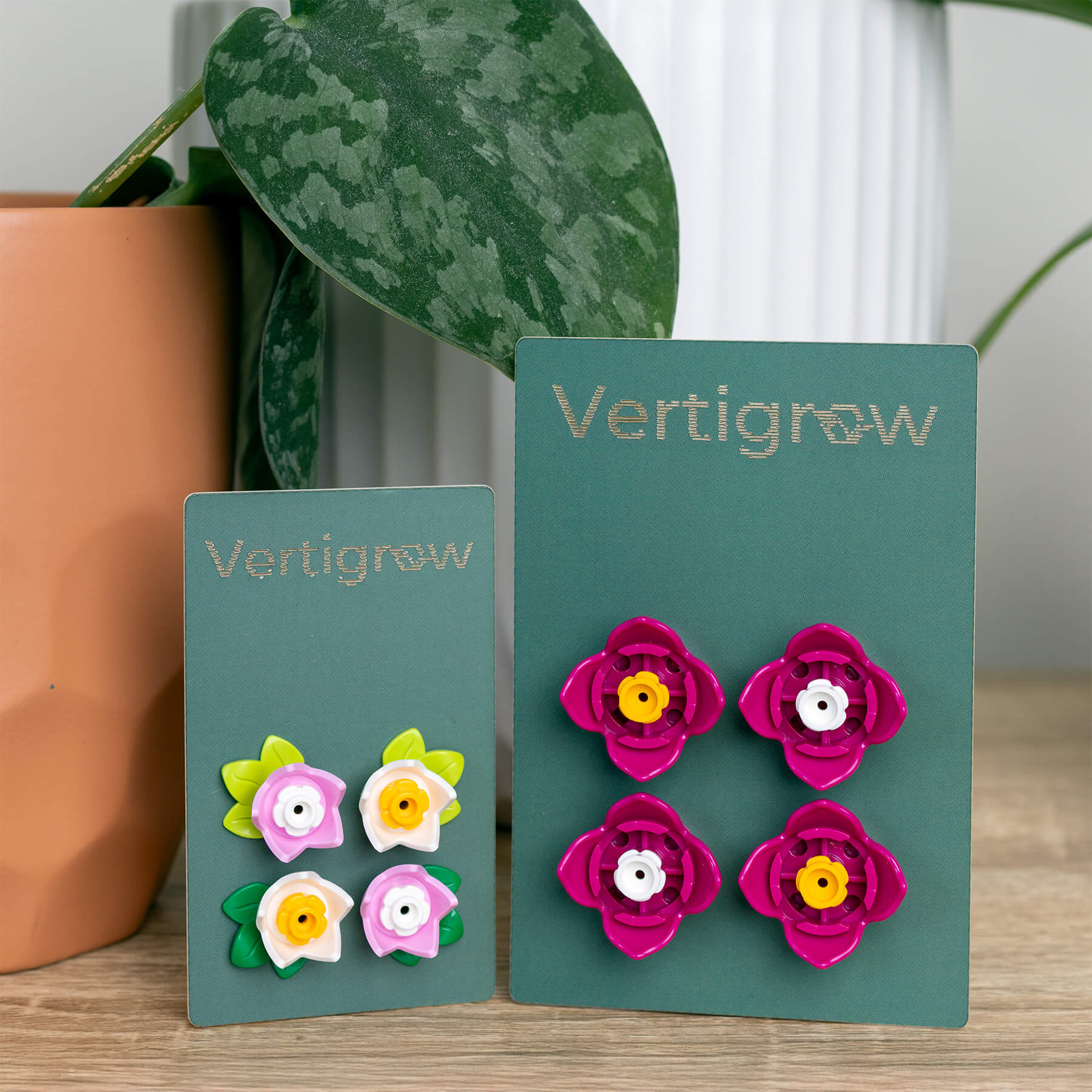 Vertigrow clip-on flower accessories for modular plant trellis